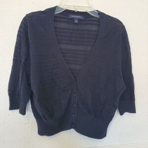 Banana Republic Bolero Short Cardigan V Neck Button Front 3/4 Sleeve Retro Black